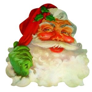 Vintage Santa Claus Christmas Die‎ Cut Decor Retro Mid Century Paper Sign 5X7"